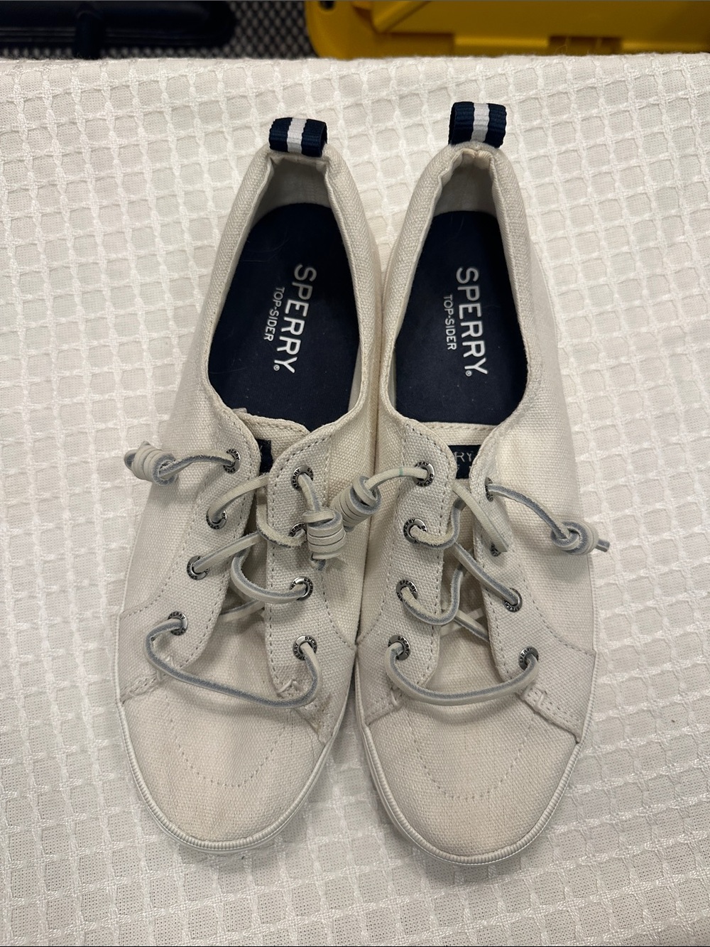 Sperry Women's Off-White Canvas Lace-Up Sneakers with Navy Insole